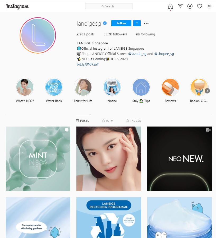 เทคนิคการทำ การตลาด instagram Laneige Singapore 