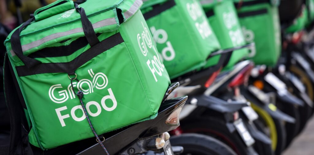 A photo of parked GrabFood bikes in Malaysia