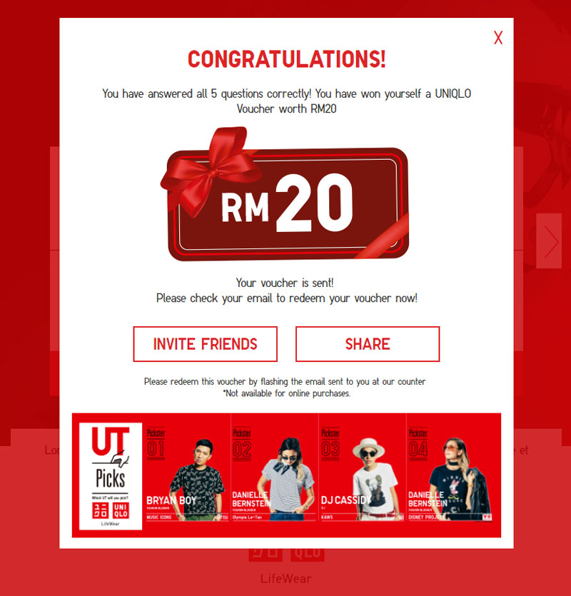 Screen grab of the Facebook App for UNIQLO UT Collection - App Development